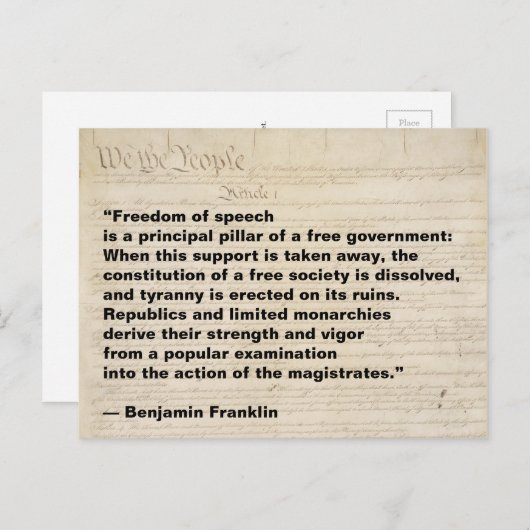 Vrijheid van meningsuiting is een pijler van de vr briefkaart (Voorkant / Achterkant)