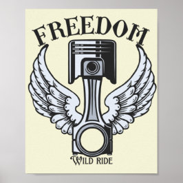 vrijheid vleugels zuigers vintage motorfiets poster