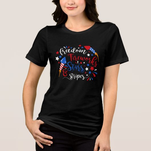 VRIJHEID VUURWERK STERREN & STREPEN Patriottisch Tri-Blend Shirt (Voorkant)