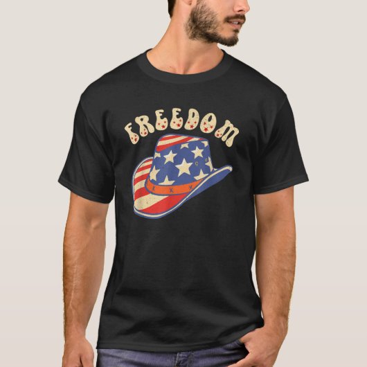 Vrijheid Westerne Patriottische Cowboy Pet 4 juli T-shirt (Voorkant)
