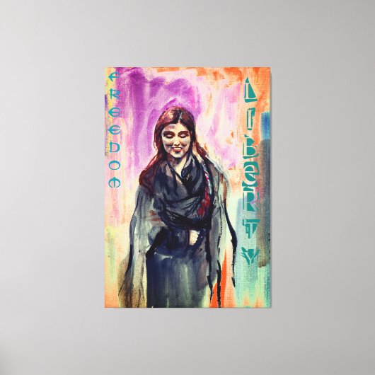 Vrijheids- en vrijheidsmeisjes in Kimono Waterverf Canvas Afdruk (Voorkant)