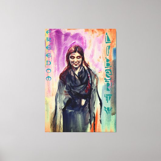 Vrijheids- en vrijheidsmeisjes in Kimono Waterverf Canvas Afdruk (Voorkant)