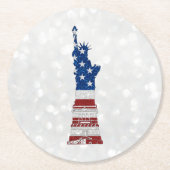 Vrijheidsbeeld 4 juli glitter ronde kartonnen onderzetter (Voorkant)