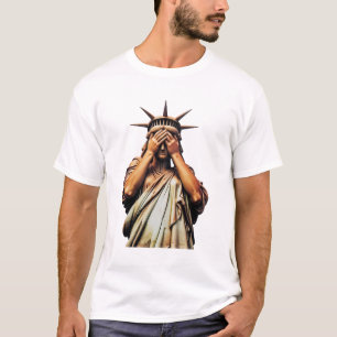 Vrijheidsbeeld bedekt haar gezicht met schaamte t-shirt