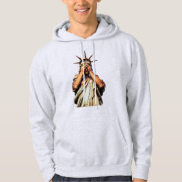 Vrijheidsbeeld bedekt haar gezicht uit schaamte hoodie
