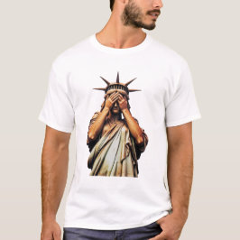 Vrijheidsbeeld bedekt haar gezicht uit schaamte t-shirt
