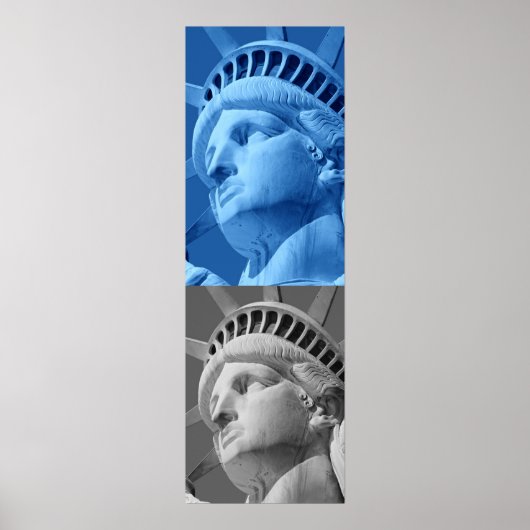 Vrijheidsbeeld Blauw Grijs Pop Art Poster Print (Voorkant)
