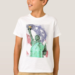 Vrijheidsbeeld close-up met vlag waterverf t-shirt