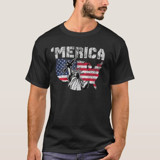 Vrijheidsbeeld dat een Pistool bezit - Merica Red T-shirt (Voorkant)