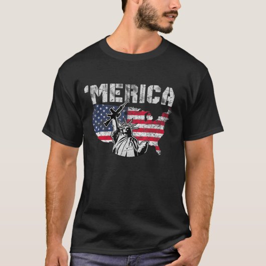 Vrijheidsbeeld dat een Pistool bezit - Merica Red  T-shirt (Voorkant)