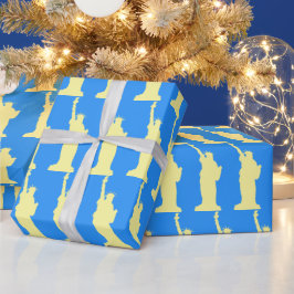 Vrijheidsbeeld Elegant Blauw en Geel Cadeaupapier