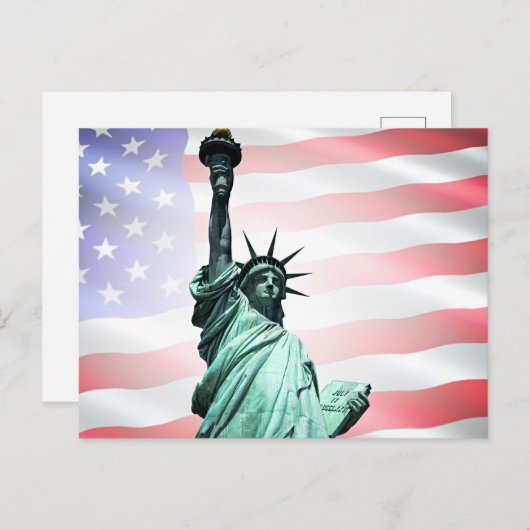 Vrijheidsbeeld en Amerikaanse vlag Briefkaart (Voorkant / Achterkant)