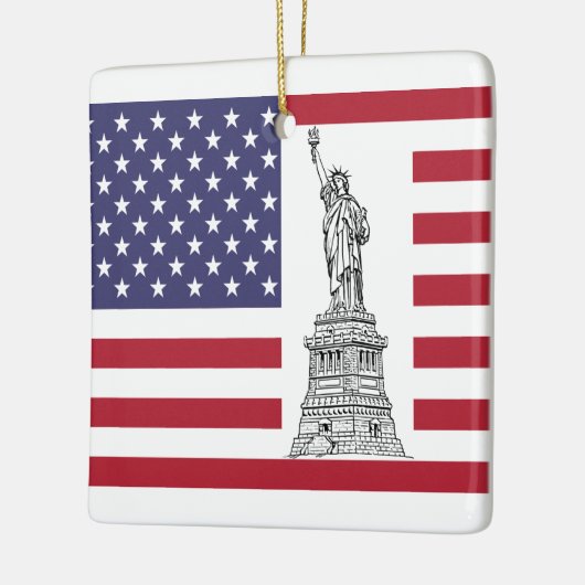 Vrijheidsbeeld en Amerikaanse vlag Keramisch Ornament (Links)