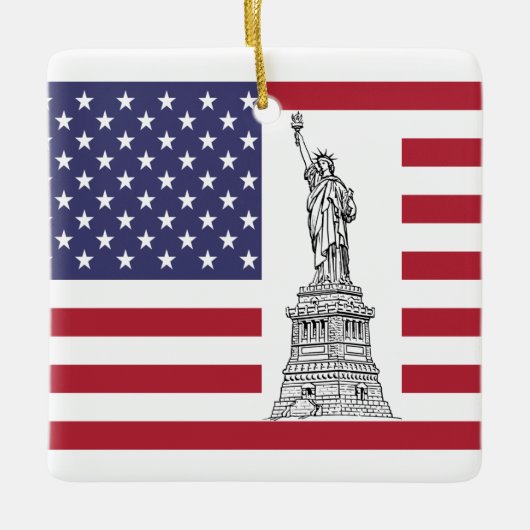 Vrijheidsbeeld en Amerikaanse vlag Keramisch Ornament (Voorkant)