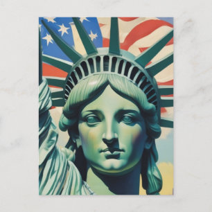 Vrijheidsbeeld en Amerikaanse vlag kunst New York Briefkaart