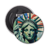 Vrijheidsbeeld en Amerikaanse vlag kunst New York Button Flesopener (Voorkant)