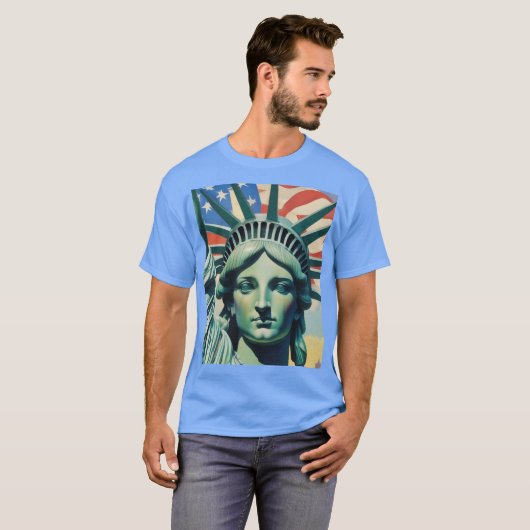 Vrijheidsbeeld en Amerikaanse vlag kunst New York T-shirt (Voorkant volledig)