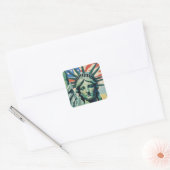 Vrijheidsbeeld en Amerikaanse vlag kunst New York Vierkante Sticker (Envelop)