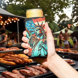 Vrijheidsbeeld en Amerikaanse vlag Seltzer Blikjeskoeler