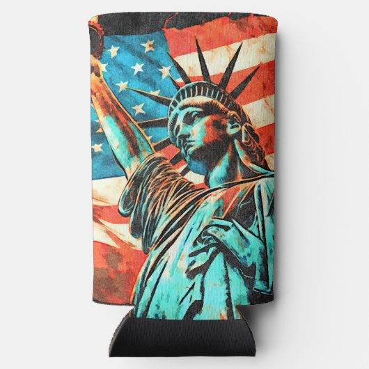 Vrijheidsbeeld en Amerikaanse vlag Seltzer Blikjeskoeler (Achterkant)