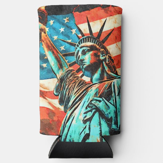 Vrijheidsbeeld en Amerikaanse vlag Seltzer Blikjeskoeler (Voorkant)