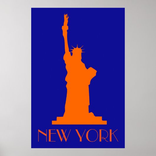 Vrijheidsbeeld en New York in Oranje en blauw Poster (Voorkant)