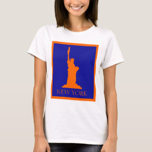 Vrijheidsbeeld en New York in Oranje en blauw T-shirt