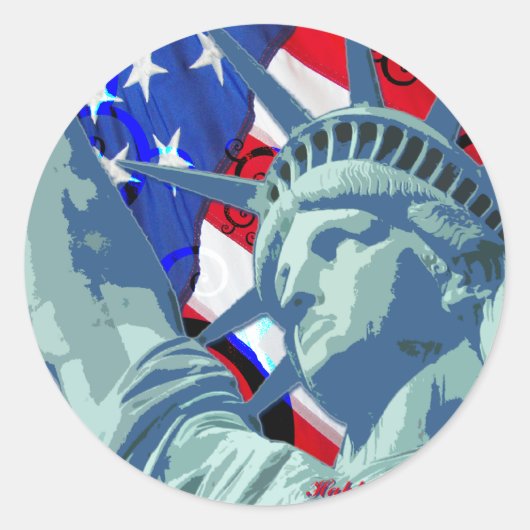 Vrijheidsbeeld en Patriottische Amerikaanse vlag Ronde Sticker (Voorkant)