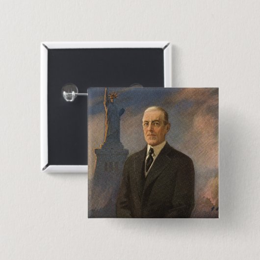Vrijheidsbeeld en President Woodrow Wilson Vierkante Button 5,1 Cm (Voorkant /achterkant)