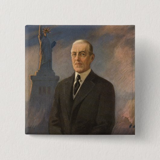 Vrijheidsbeeld en President Woodrow Wilson Vierkante Button 5,1 Cm (Voorkant)