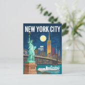 Vrijheidsbeeld en skyline van New York Retro Briefkaart (Staand voorkant)