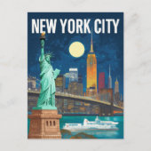Vrijheidsbeeld en skyline van New York Retro Briefkaart (Voorkant)