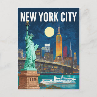 Vrijheidsbeeld en skyline van New York Retro Briefkaart