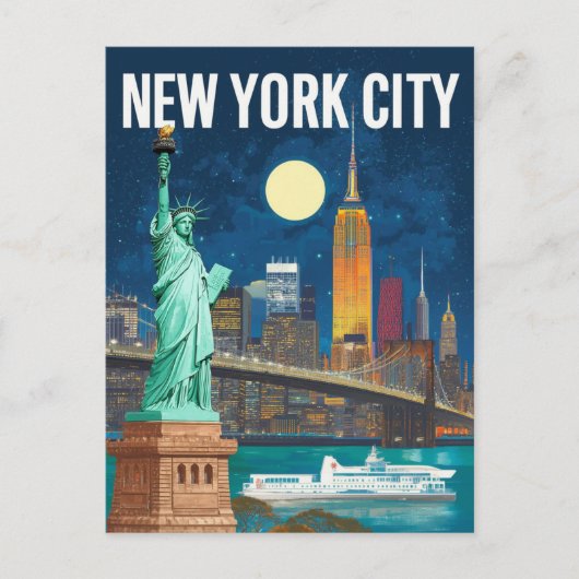 Vrijheidsbeeld en skyline van New York Retro Briefkaart (Voorkant)