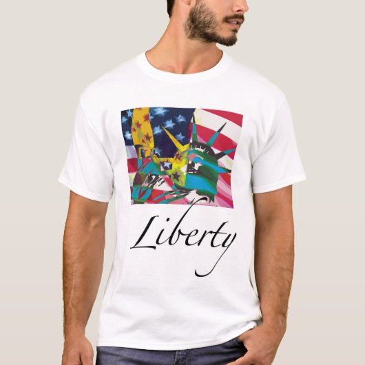 Vrijheidsbeeld en vlag achteruit t-shirt (Voorkant)