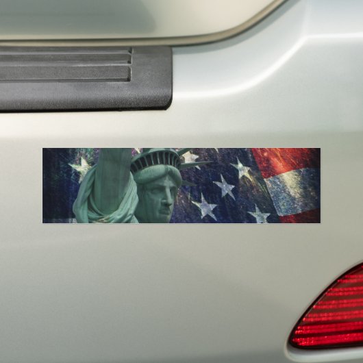 Vrijheidsbeeld en vlag bumpersticker (Op auto)