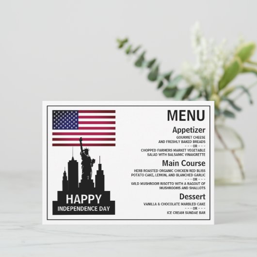 Vrijheidsbeeld, feestdag feestdag menu (Staand voorkant)