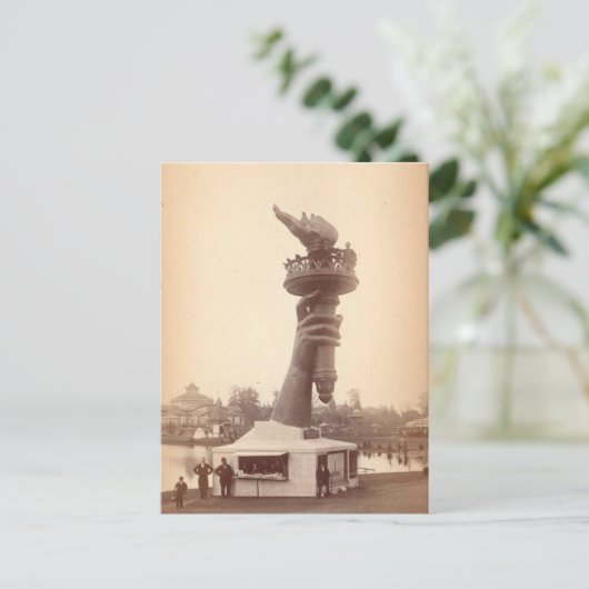 Vrijheidsbeeld, hand- en schildergroot 1886 briefkaart (Staand voorkant)