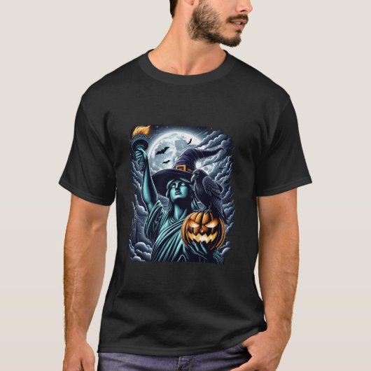 Vrijheidsbeeld heks Pet Halloween Spooky Femin T-shirt (Voorkant)