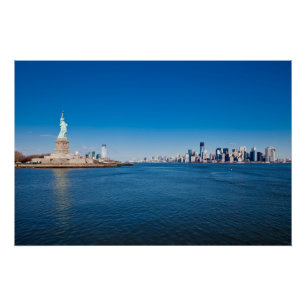 Vrijheidsbeeld, Hudson River en Manhattan Poster