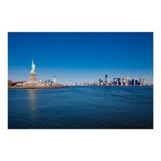 Vrijheidsbeeld, Hudson River en Manhattan Poster (Voorkant)