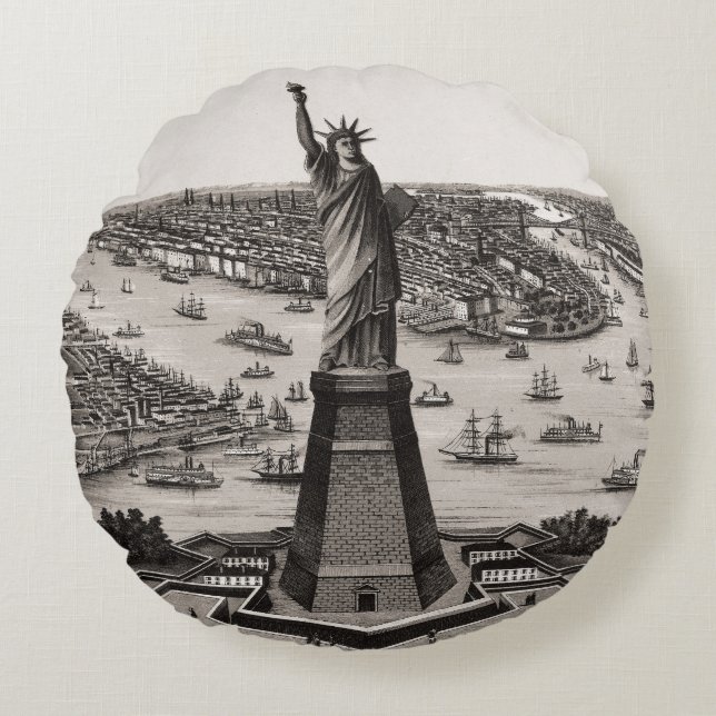 Vrijheidsbeeld in de haven van New York Rond Kussen (Voorkant)