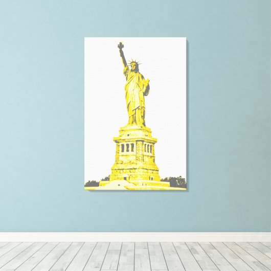 Vrijheidsbeeld in de kleuren geel en grijs canvas afdruk (Insitu (Houten vloer))