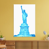 Vrijheidsbeeld in schaduwen van blauw canvas afdruk (Insitu (Woonkamer))