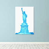 Vrijheidsbeeld in schaduwen van blauw canvas afdruk (Insitu (Houten vloer))