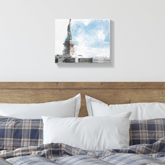 Vrijheidsbeeld Manhattan Skyline Canvas Wall (Insitu (Slaapkamer))