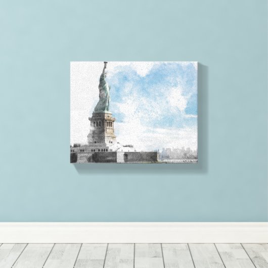 Vrijheidsbeeld Manhattan Skyline Canvas Wall Afdruk (Insitu (Houten vloer))