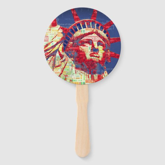 Vrijheidsbeeld met 4 juli Word Cloud Handwaaier (Voorkant)