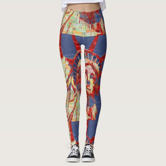 Vrijheidsbeeld met 4 juli Word Cloud Leggings (Voorkant)
