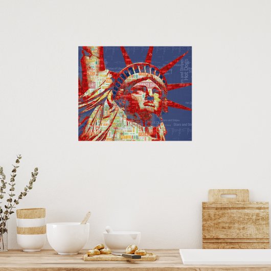 Vrijheidsbeeld met 4 juli Word Cloud Poster (Keuken)